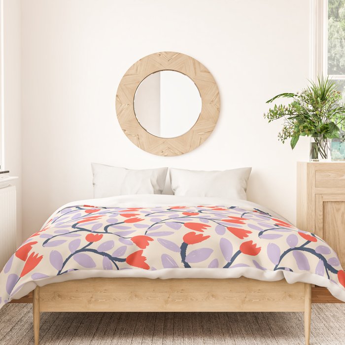 Simple Floral - Very Peri, Red, Blue Duvet Cover Gallery Image 3