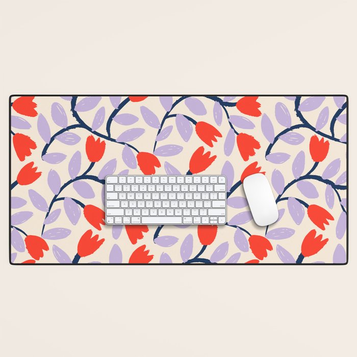 Simple Floral - Very Peri, Red, Blue Desk Mat Gallery Image 1