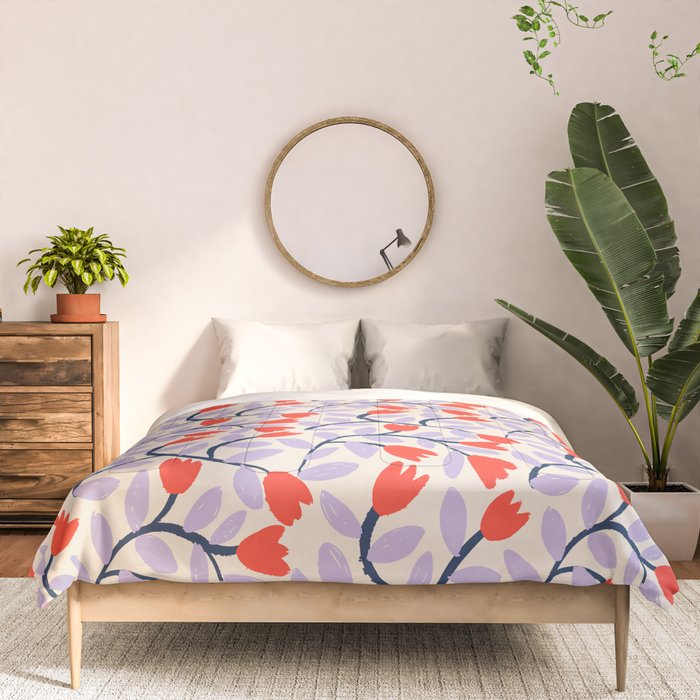 Simple Floral - Very Peri, Red, Blue Comforter Gallery Image 3