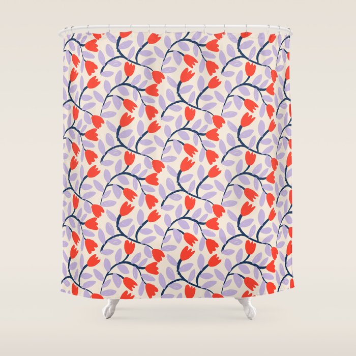 Simple Floral - Very Peri, Red, Blue Shower Curtain Gallery Image 1