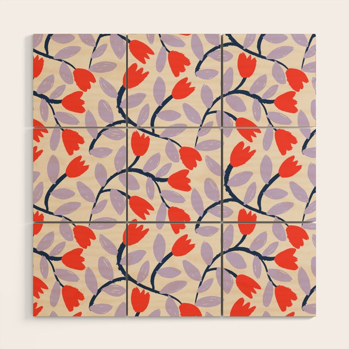 Simple Floral - Very Peri, Red, Blue Wood Wall Art Gallery Image 1