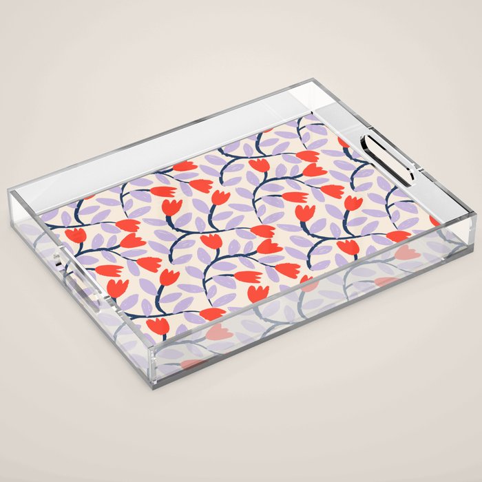 Simple Floral - Very Peri, Red, Blue Acrylic Tray Gallery Image 1