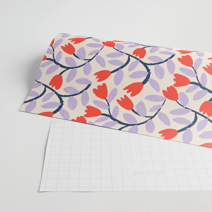 Simple Floral - Very Peri, Red, Blue Wrapping Paper Gallery Image 2