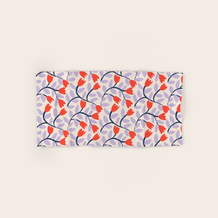 Simple Floral - Very Peri, Red, Blue Bath Towel Gallery Image 1