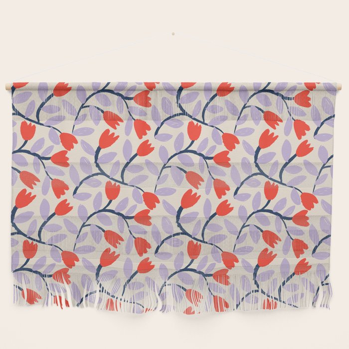 Simple Floral - Very Peri, Red, Blue Wall Hanging Gallery Image 1