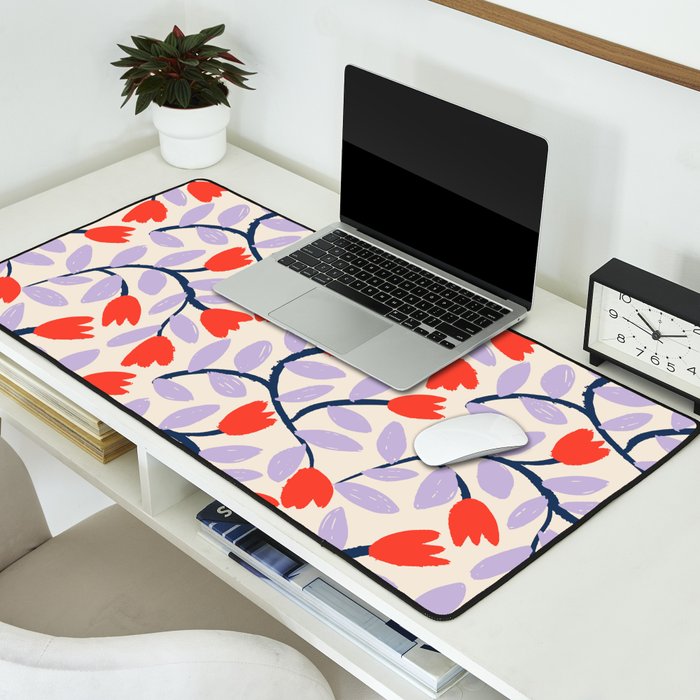 Simple Floral - Very Peri, Red, Blue Desk Mat Gallery Image 2