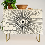 Radiant eye minimal sky scene with clouds - black lines on neutral Credenza Gallery Image 1