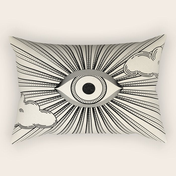 Radiant eye minimal sky scene with clouds - black lines on neutral Rectangular Pillow Gallery Image 2