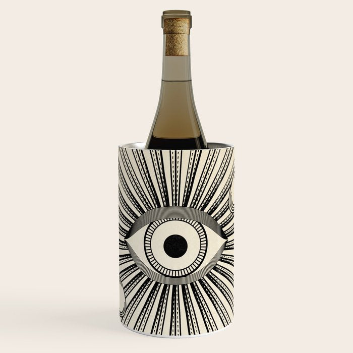 Radiant eye minimal sky scene with clouds - black lines on neutral Wine Chiller Gallery Image 1