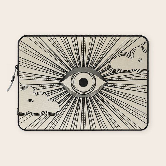 Radiant eye minimal sky scene with clouds - black lines on neutral Laptop Sleeve