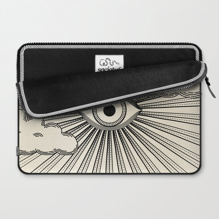Radiant eye minimal sky scene with clouds - black lines on neutral Laptop Sleeve Gallery Image 2