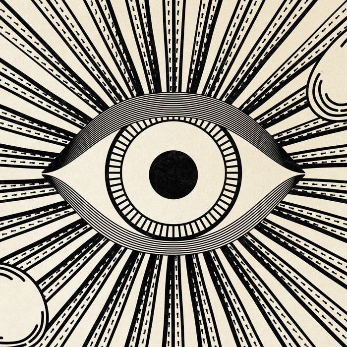 Radiant eye minimal sky scene with clouds - black lines on neutral Coffee Mug Gallery Image 2
