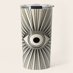 Radiant eye minimal sky scene with clouds - black lines on neutral Travel Mug Gallery Image 1