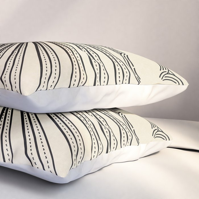 Radiant eye minimal sky scene with clouds - black lines on neutral Pillow Sham Gallery Image 3