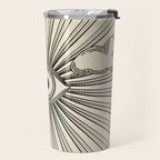 Radiant eye minimal sky scene with clouds - black lines on neutral Travel Mug Gallery Image 2