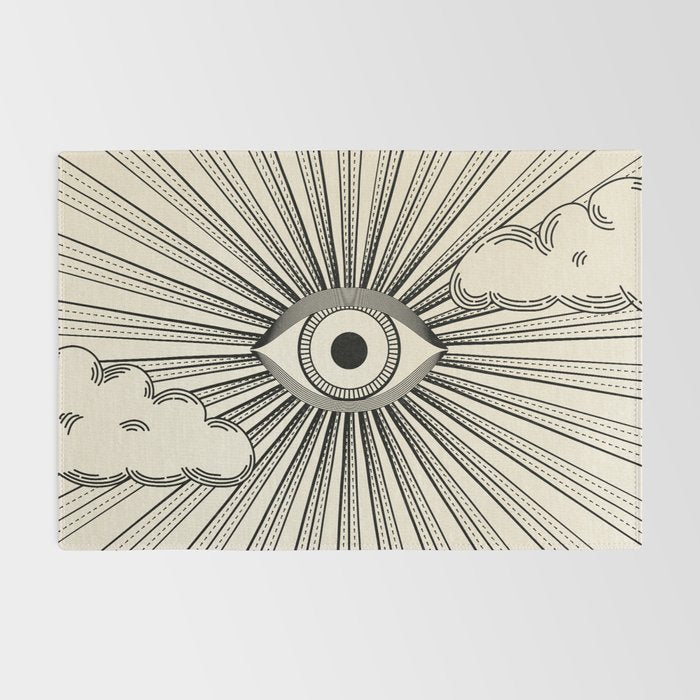 Radiant eye minimal sky scene with clouds - black lines on neutral Rug Gallery Image 2