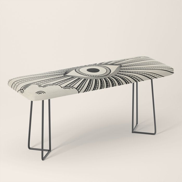 Radiant eye minimal sky scene with clouds - black lines on neutral Bench Gallery Image 1