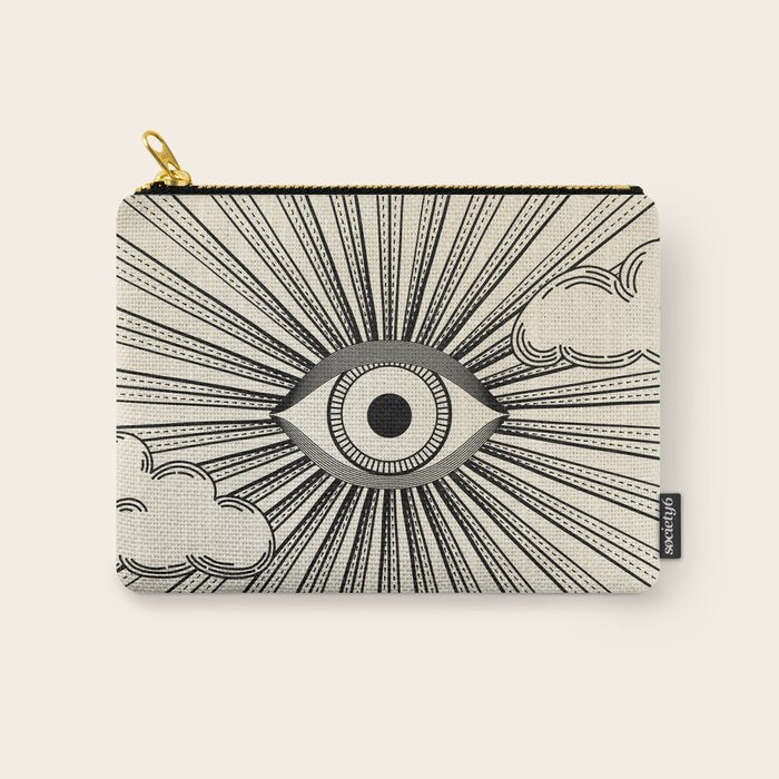 Radiant eye minimal sky scene with clouds - black lines on neutral Carry All Pouch Gallery Image 1