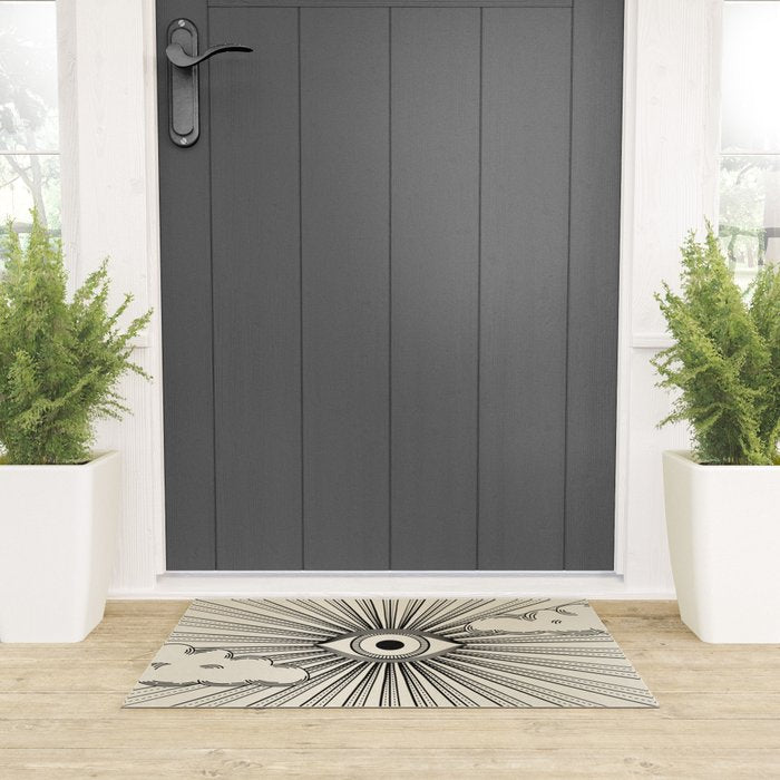 Radiant eye minimal sky scene with clouds - black lines on neutral Welcome Mat Gallery Image 3