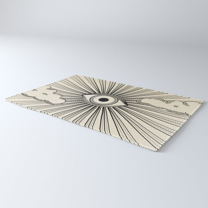 Radiant eye minimal sky scene with clouds - black lines on neutral Rug Gallery Image 3