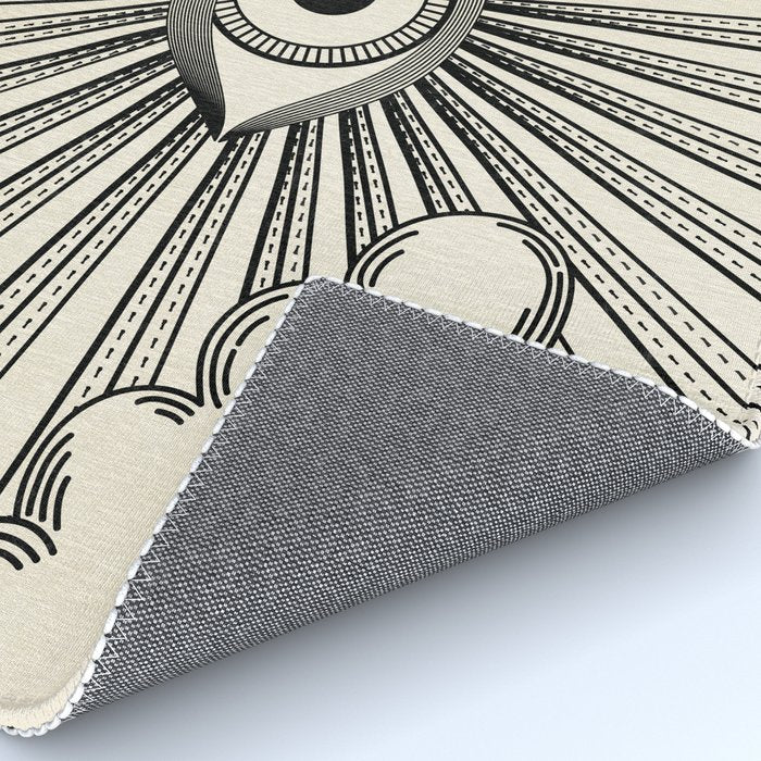 Radiant eye minimal sky scene with clouds - black lines on neutral Rug Gallery Image 4