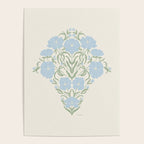 Retro boho flowers - light blue peonies -pastel floral block print Poster Gallery Image 4