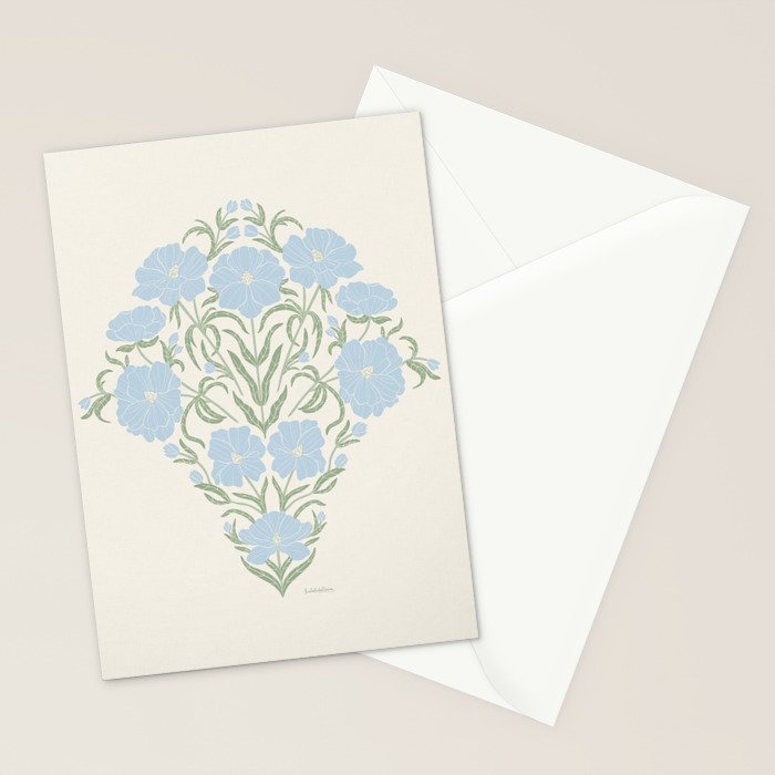 Retro boho flowers - light blue peonies -pastel floral block print Stationery Card Gallery Image 2