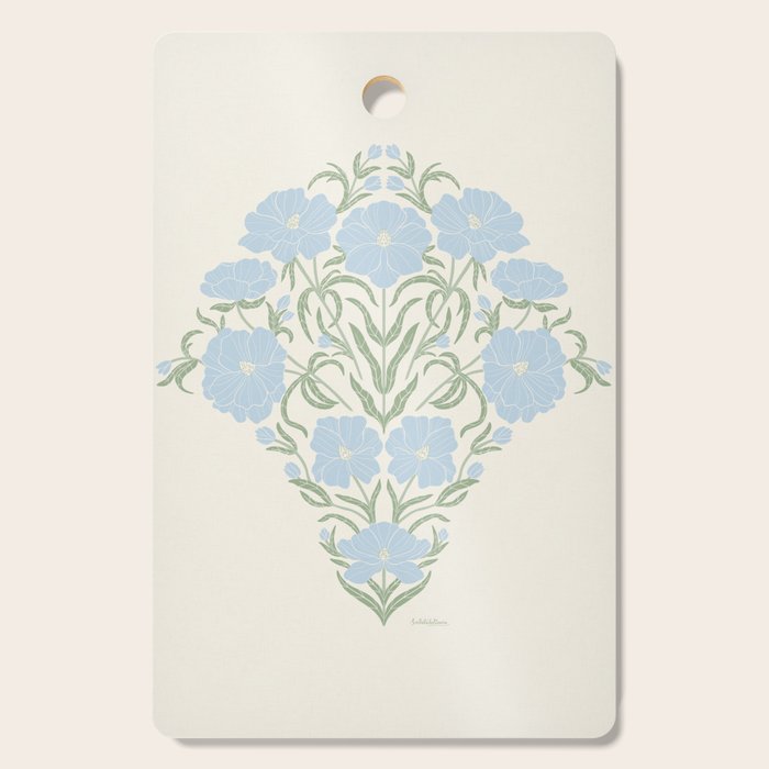 Retro boho flowers - light blue peonies -pastel floral block print Cutting Board Gallery Image 1