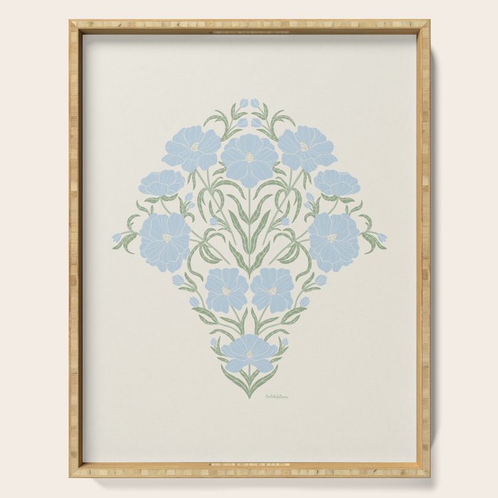 Retro boho flowers - light blue peonies -pastel floral block print Serving Tray Gallery Image 1