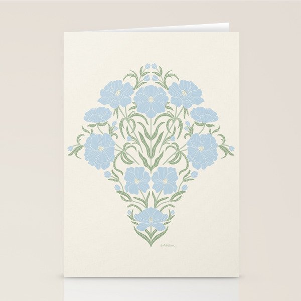 Retro boho flowers - light blue peonies -pastel floral block print Stationery Card Gallery Image 1