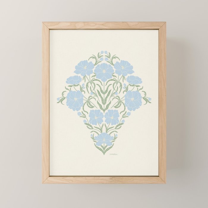 Retro boho flowers - light blue peonies -pastel floral block print Mini Art Print Gallery Image 1