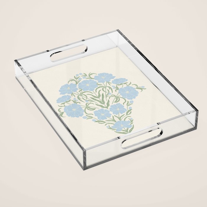 Retro boho flowers - light blue peonies -pastel floral block print Acrylic Tray Gallery Image 1