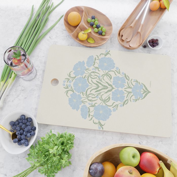Retro boho flowers - light blue peonies -pastel floral block print Cutting Board Gallery Image 2