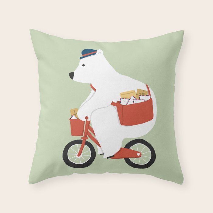 Polar bear postal express Throw Pillow Gallery Image 6