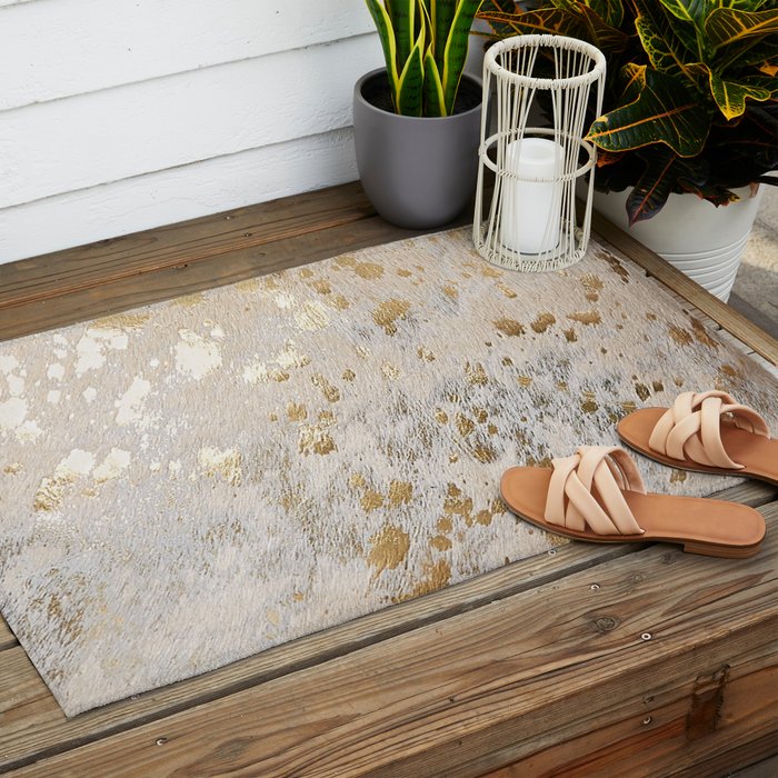 Gold cowhide Metallic Outdoor Rug Gallery Image 2