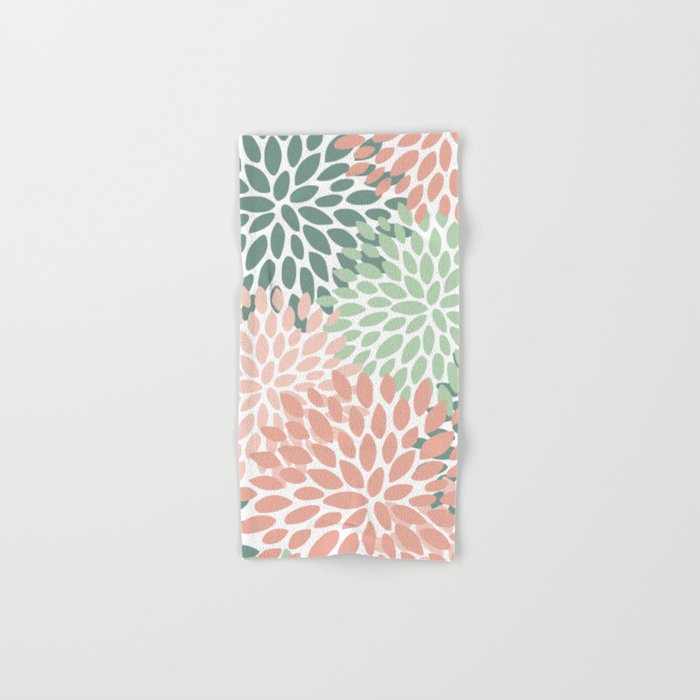 Festive, Abstract Floral Prints, Coral and Green Towels Gallery Image 1