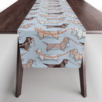 Origami Dachshunds sausage dogs // pale blue background Table Runner Gallery Image 1