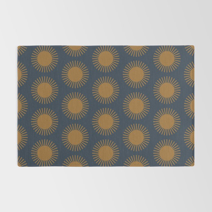 Boho Summer Sun Pattern VII Navy Blue Burnt Orange Rug Gallery Image 2