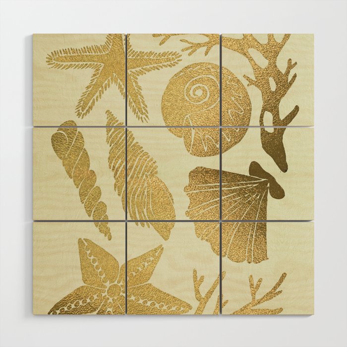 Gold Seashells Wood Wall Art Gallery Image 1