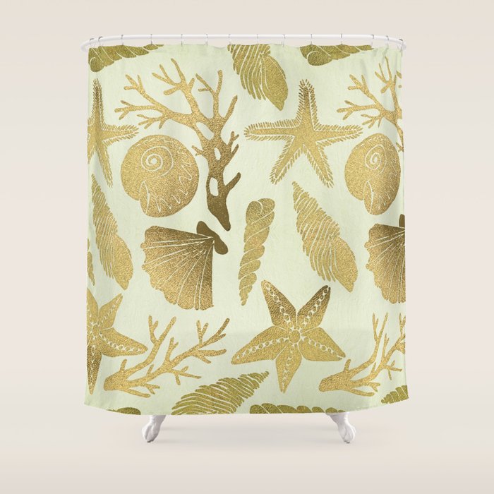 Gold Seashells Shower Curtain Gallery Image 1