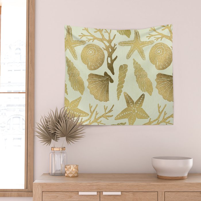 Gold Seashells Wall Tapestry Gallery Image 2