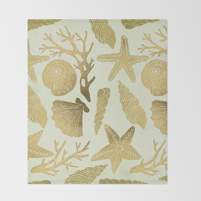 Gold Seashells Throw Blanket Gallery Image 2