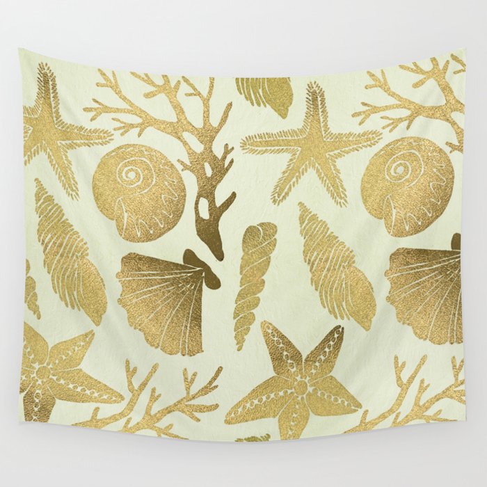 Gold Seashells Wall Tapestry Gallery Image 4