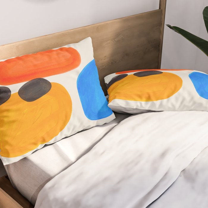 Minimalist Modern Mid Century Colorful Abstract Shapes Primary Colors Yellow Orange Blue Bubbles Pillow Sham Gallery Image 2