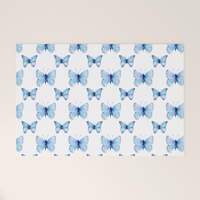 Blue Butterfly Watercolor Welcome Mat Gallery Image 1