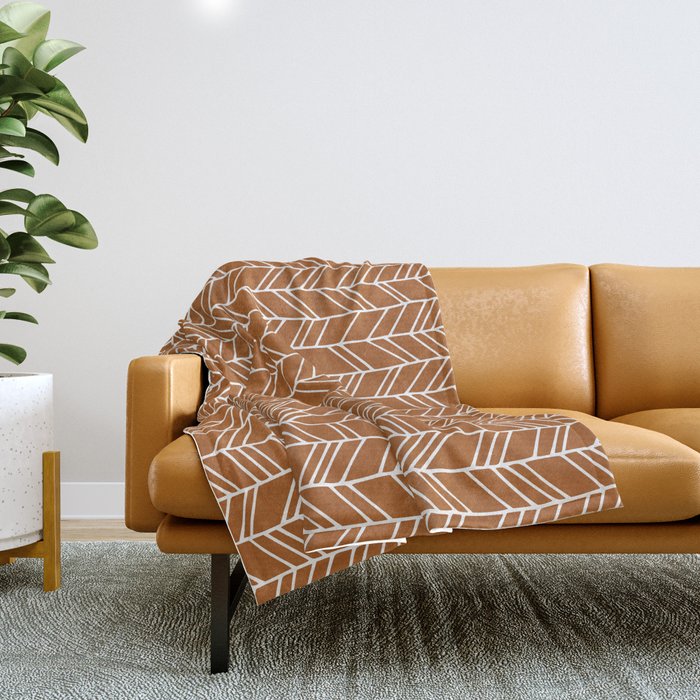 Rustic Herringbone in Clay Terracotta Throw Blanket Gallery Image 1
