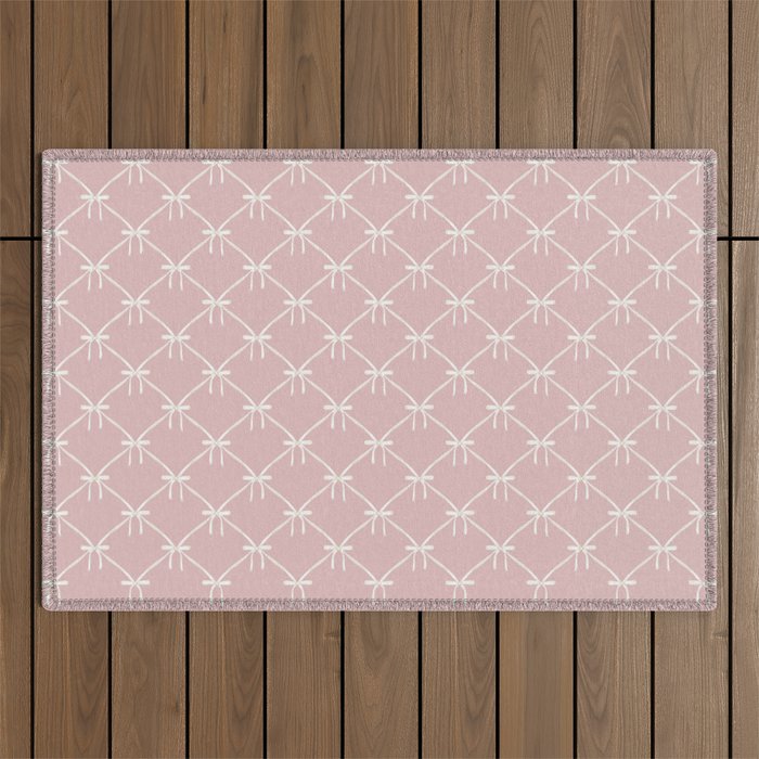 Bows & Ribbons Pattern LVII Pastel Pink Outdoor Rug Gallery Image 1
