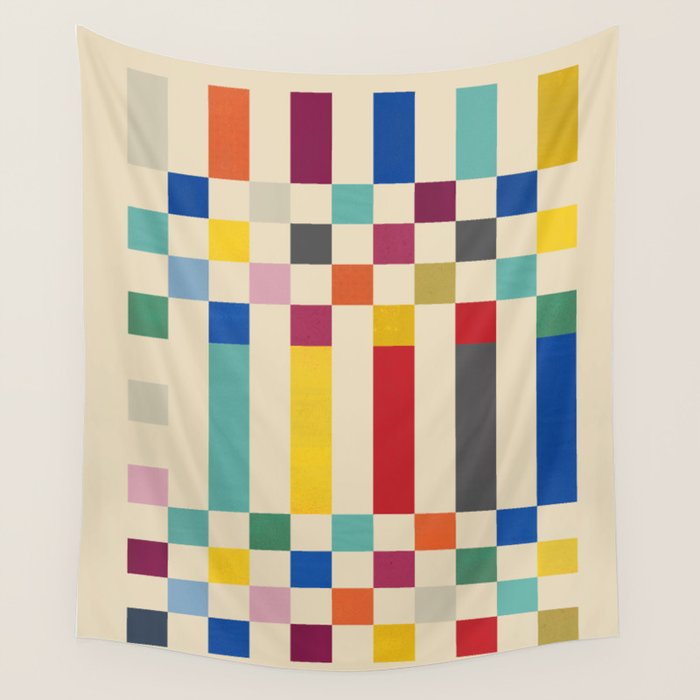 Modern Playful Checkered Abstract Wall Tapestry Gallery Image 1