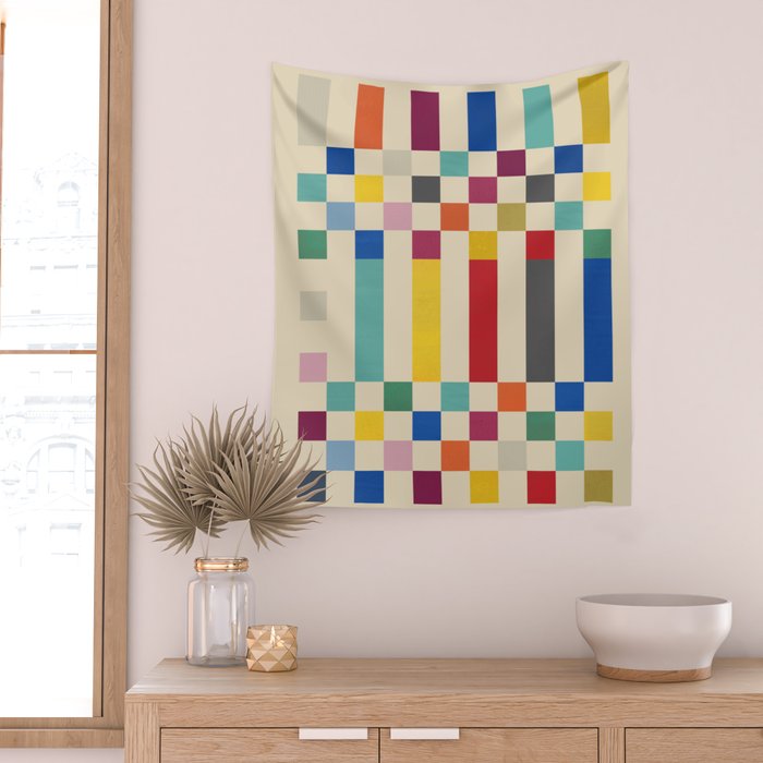 Modern Playful Checkered Abstract Wall Tapestry Gallery Image 2
