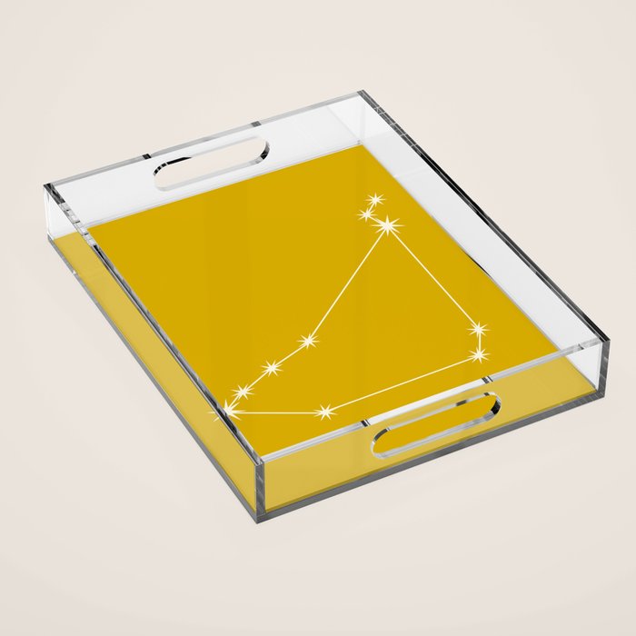 Capricorn Zodiac Star Constellation Line Art Golden Yellow Acrylic Tray Gallery Image 1